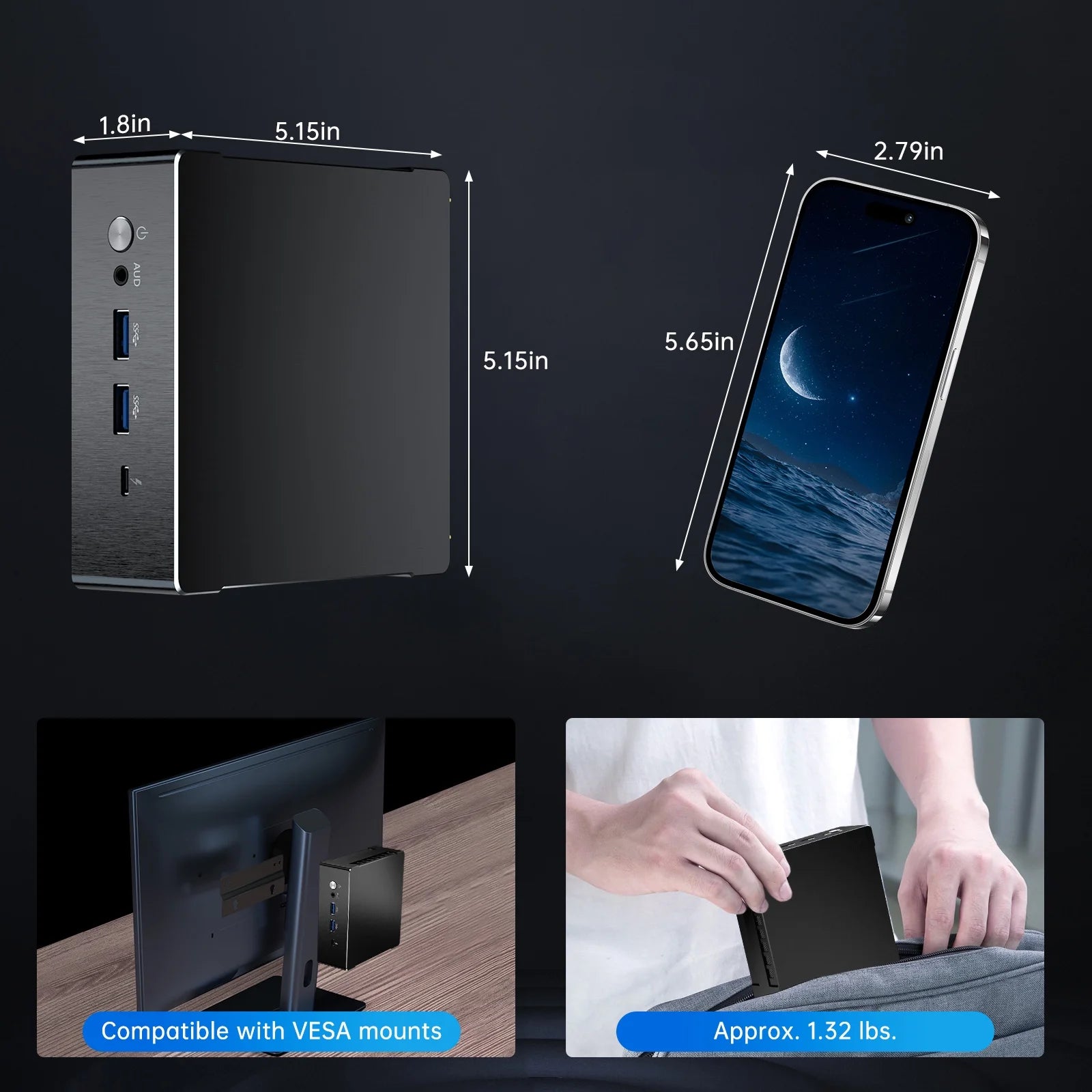 Mini Gaming PC with AMD Ryzen 7 7840HS, Upto 5.1Ghz, Desktop Computer with 32G DDR5, 512G M.2 PCIE4.0 SSD, Windows 11 Pro, 2XHDMI/USB-C Port, 4K Triple Display, Dual Lan(1X2.5G), Wifi6E/Bt5.3