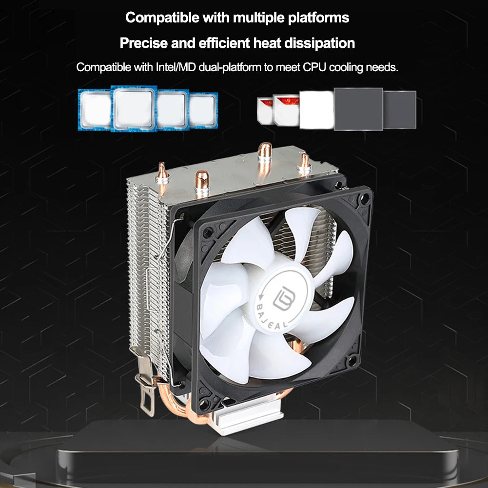 90Mm CPU Cooler with 2 Heat Pipes Quiet Rainbow RGB Cooling Fan CPU Cooling Fan for Intel LGA 775 1150/1151/1155/1156/1200 AMD