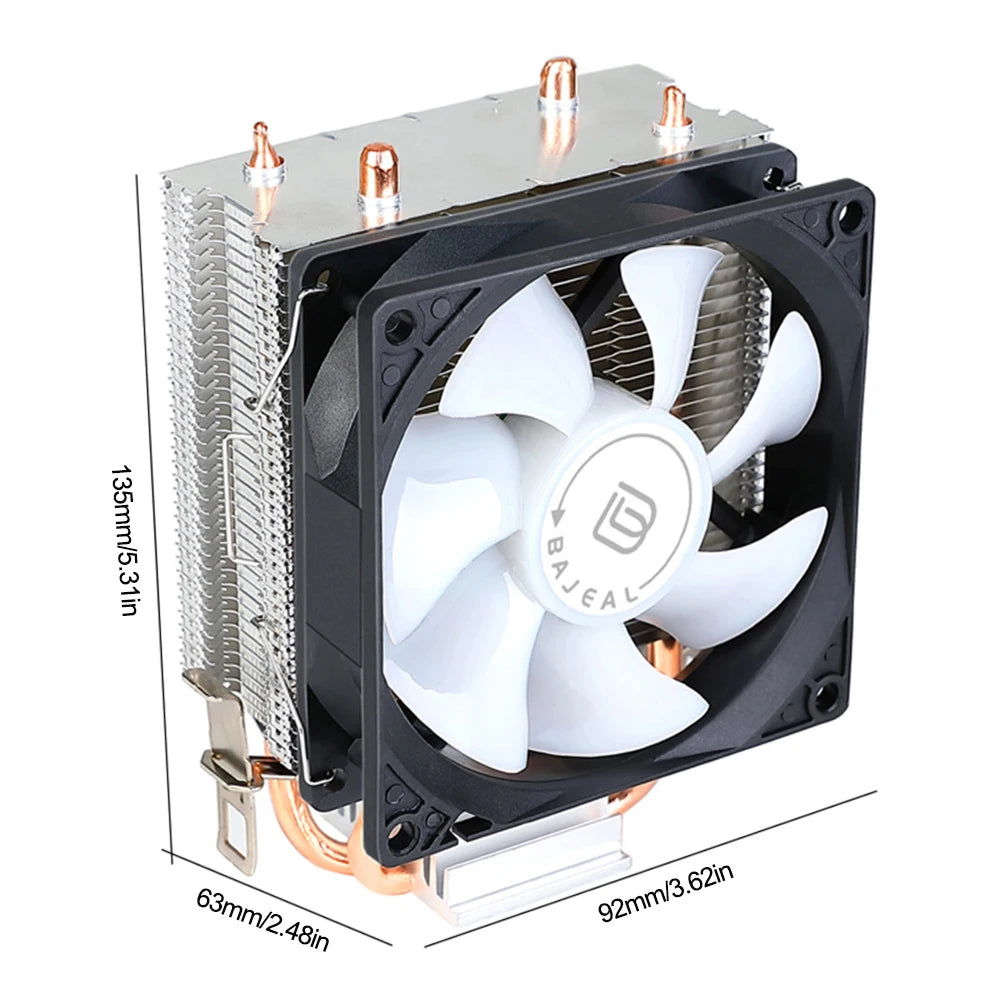 90Mm CPU Cooler with 2 Heat Pipes Quiet Rainbow RGB Cooling Fan CPU Cooling Fan for Intel LGA 775 1150/1151/1155/1156/1200 AMD