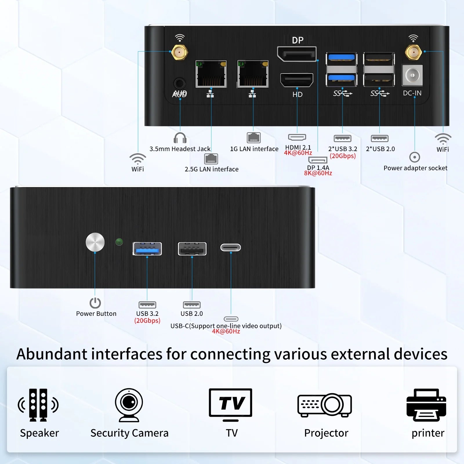 Mini PC I9, Desktop Computer with Core I9-12900H 3.8-5.0Ghz, Windows 11 Pro, 16G DDR4, 256G M.2 PCIE4.0 SSD, DP/HDMI/USB-C Port, 8K@60Hz, Dual LAN, 1X2.5G RJ45 LAN, Wifi6E/Bt5.3, USB3.2, VESA