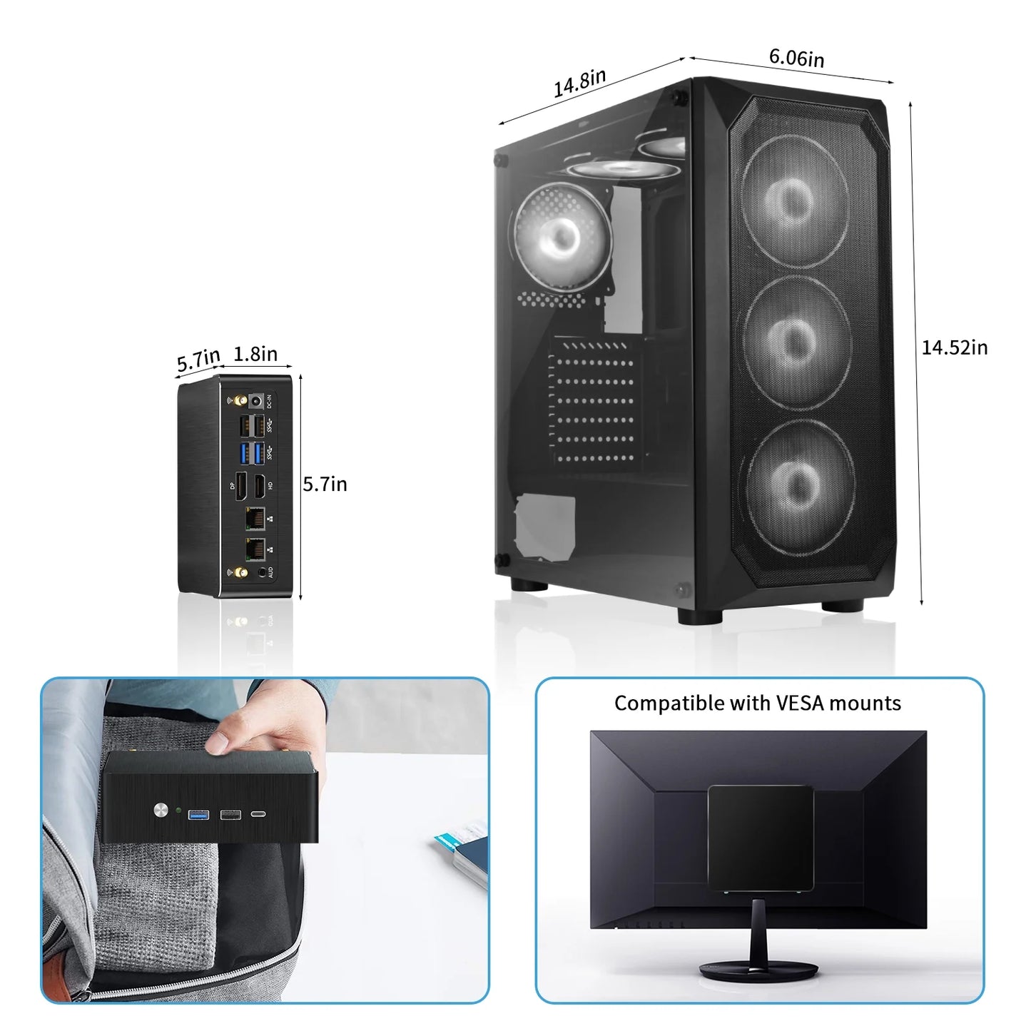 Mini PC I9, Desktop Computer with Core I9-12900H 3.8-5.0Ghz, Windows 11 Pro, 16G DDR4, 256G M.2 PCIE4.0 SSD, DP/HDMI/USB-C Port, 8K@60Hz, Dual LAN, 1X2.5G RJ45 LAN, Wifi6E/Bt5.3, USB3.2, VESA