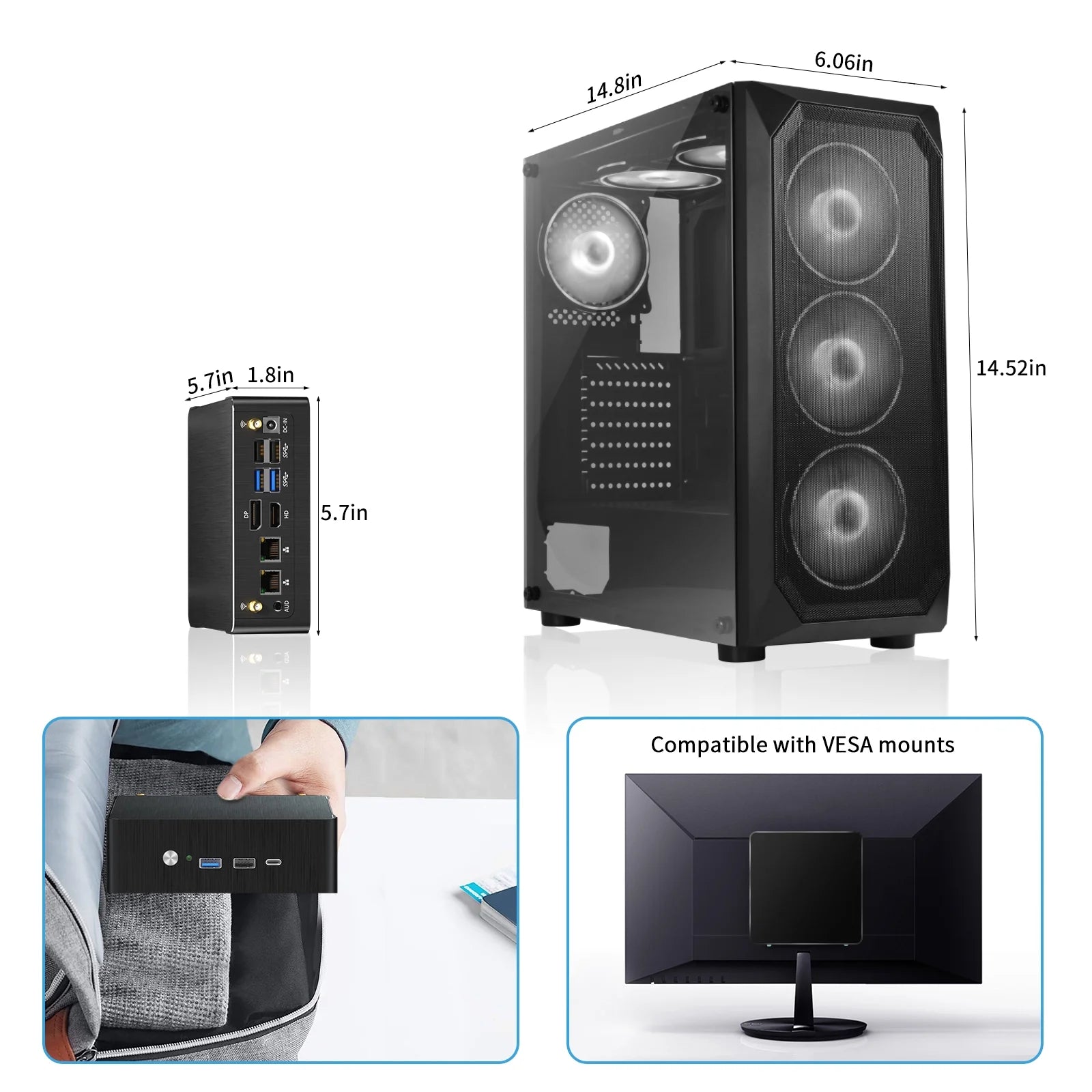 Mini PC I9, Desktop Computer with Core I9-12900H 3.8-5.0Ghz, Windows 11 Pro, 16G DDR4, 256G M.2 PCIE4.0 SSD, DP/HDMI/USB-C Port, 8K@60Hz, Dual LAN, 1X2.5G RJ45 LAN, Wifi6E/Bt5.3, USB3.2, VESA