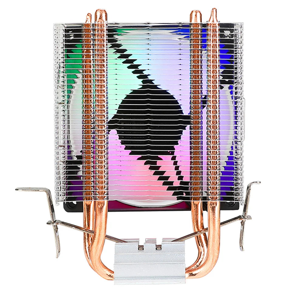 90Mm CPU Air Cooler with 2 Heat Pipes Quiet Rainbow RGB Cooling Fan Silent RGB Fan for Intel 1150/1151/1155/1156/1200 AMD AM2