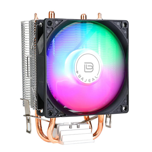 90Mm CPU Air Cooler with 2 Heat Pipes Quiet Rainbow RGB Cooling Fan Silent RGB Fan for Intel 1150/1151/1155/1156/1200 AMD AM2