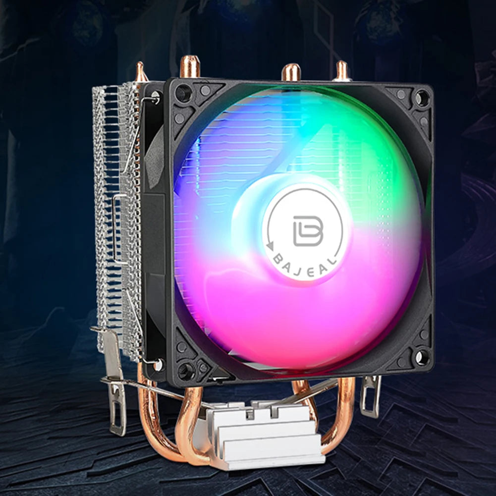 90Mm CPU Cooler with 2 Heat Pipes Quiet Rainbow RGB Cooling Fan CPU Cooling Fan for Intel LGA 775 1150/1151/1155/1156/1200 AMD