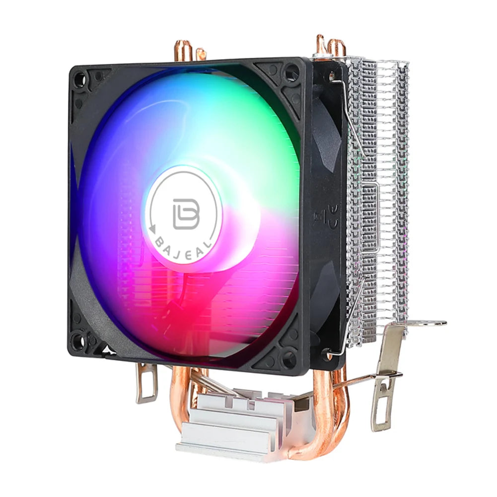 90Mm CPU Air Cooler with 2 Heat Pipes Quiet Rainbow RGB Cooling Fan Silent RGB Fan for Intel 1150/1151/1155/1156/1200 AMD AM2