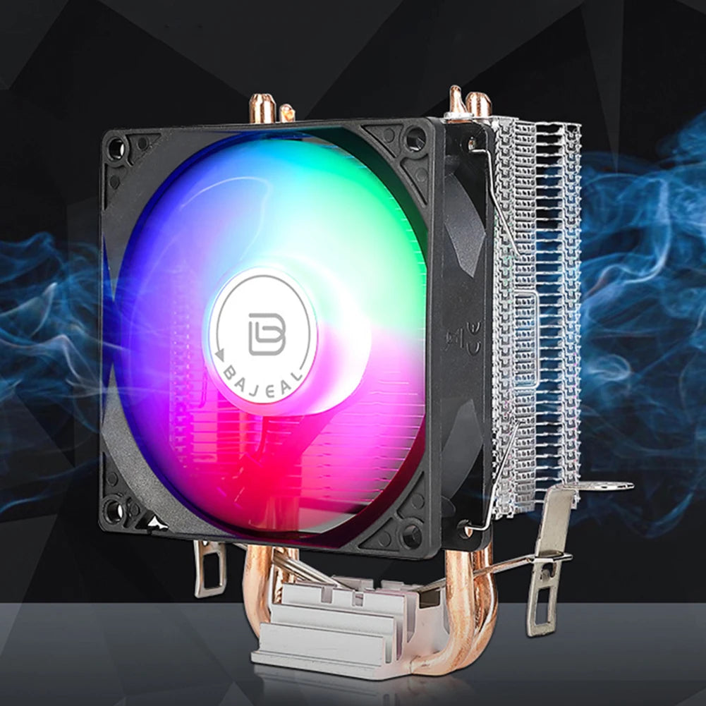 90Mm CPU Cooler with 2 Heat Pipes Quiet Rainbow RGB Cooling Fan CPU Cooling Fan for Intel LGA 775 1150/1151/1155/1156/1200 AMD