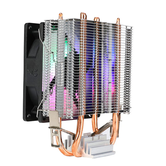 90Mm CPU Air Cooler with 2 Heat Pipes Quiet Rainbow RGB Cooling Fan Silent RGB Fan for Intel 1150/1151/1155/1156/1200 AMD AM2